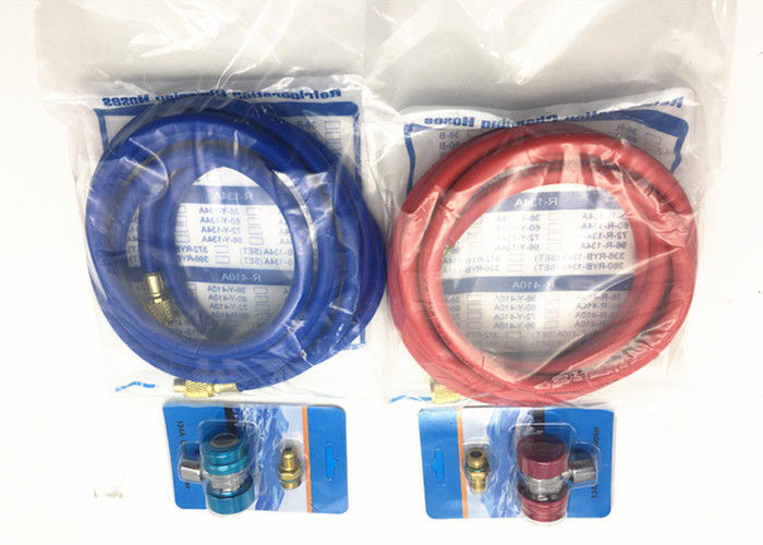 شیلنگ مبرد قرمز و آبی رنگ r134a با اتصالات برنجی و جفت شارژ
